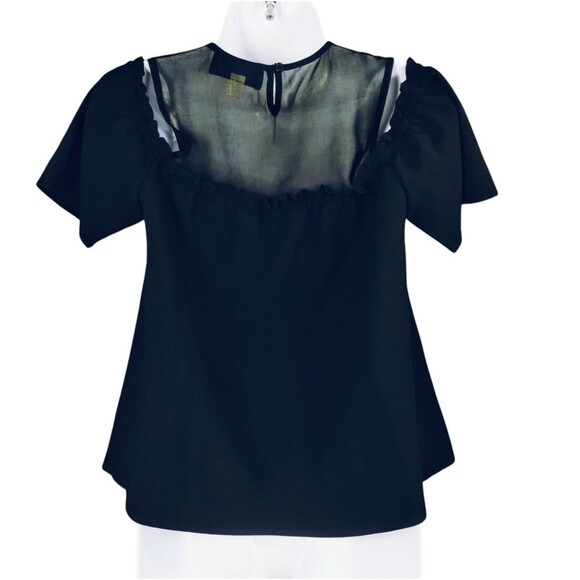 Blue Rain Top Women's S Off Shoulder Flutter Sleeve Netting Embroidery Baby Doll - Picture 6 of 12